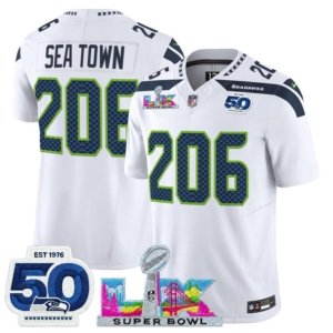 Seahawks Sea Town LX and 50th Double Patch Jersey White