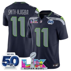 Seahawks Smith-Njigba LX and 50th Double Patch Jersey Navy