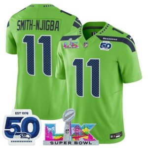 Seahawks Smith-Njigba LX and 50th Double Patch Jersey Neon Green