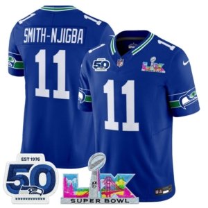 Seahawks Smith-Njigba LX and 50th Double Patch Jersey Royal