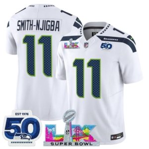 Seahawks Smith-Njigba LX and 50th Double Patch Jersey White