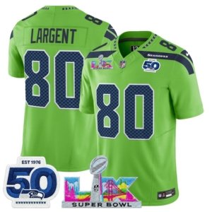 Seahawks Steve Largent LX and 50th Double Patch Jersey Neon Green