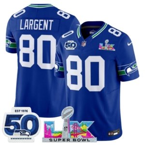 Seahawks Steve Largent LX and 50th Double Patch Jersey Royal