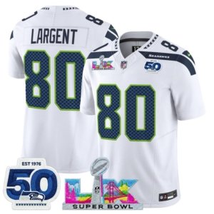 Seahawks Steve Largent LX and 50th Double Patch Jersey White