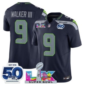 Seahawks Walker III LX and 50th Double Patch Jersey Navy