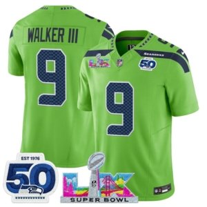 Seahawks Walker III LX and 50th Double Patch Jersey Neon Green