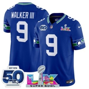 Seahawks Walker III LX and 50th Double Patch Jersey Royal