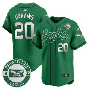 Eagles Brian Dawkins 1933 Patch Kelly Green Baseball Style Jersey