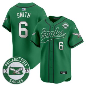 Eagles DeVonta Smith 1933 Patch Kelly Green Baseball Style Jersey