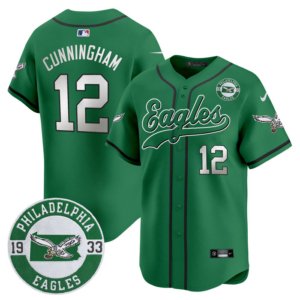 Eagles Randall Cunningham 1933 Patch Kelly Green Baseball Style Jersey