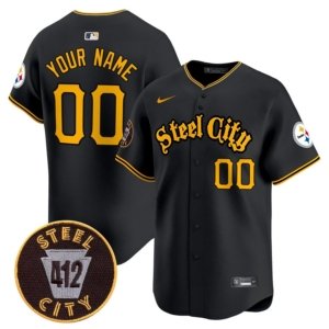 Steelers Custom Name Steel City Baseball Style Jersey Black