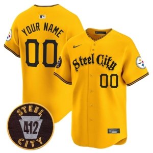 Steelers Custom Name Steel City Baseball Style Jersey Gold