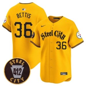 Steelers Jerome Bettis Steel City Baseball Style Jersey Gold