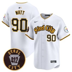 Steelers TJ Watt Steel City Baseball Style Jersey White