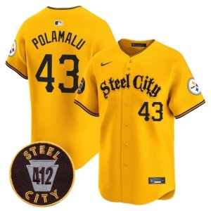 Steelers Troy Polamalu Steel City Baseball Style Jersey Gold