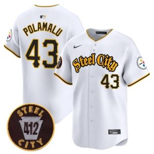 Steelers Troy Polamalu Steel City Baseball Style Jersey White