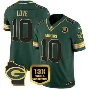Packers Jordan Love 13X Champions Patch Jersey Green