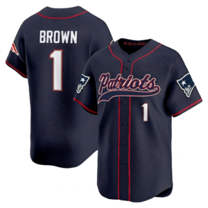 Patriots AJ Brown Baseball Style Jersey Navy