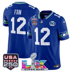 Seahawks 12th Fan Triple Patch Royal Throwback Vapor Jersey