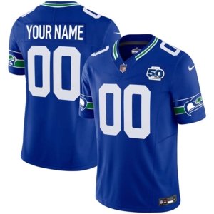 Seahawks Custom Name 50th Season Royal Throwback Vapor Jersey