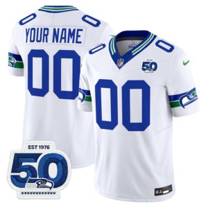 Seahawks Custom Name 50th Season Vapor Jersey Throwback White