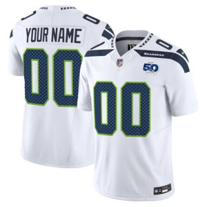 Seahawks Custom Name 50th Season Vapor Jersey White