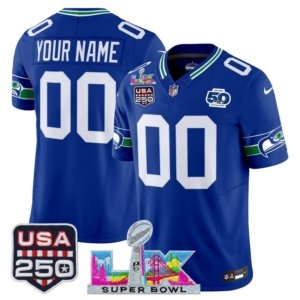 Seahawks Custom Name Triple Patch Royal Throwback Vapor Jersey