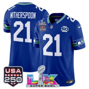 Seahawks Devon Witherspoon Triple Patch Royal Throwback Vapor Jersey