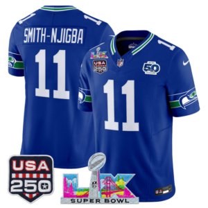 Seahawks Jaxon Smith-Njigba Triple Patch Royal Throwback Vapor Jersey
