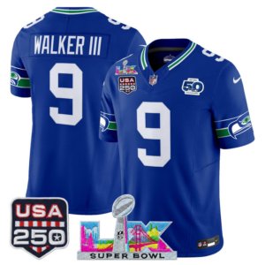 Seahawks Kenneth Walker III Triple Patch Royal Throwback Vapor Jersey