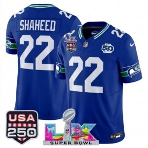 Seahawks Rashid Shaheed Triple Patch Royal Throwback Vapor Jersey