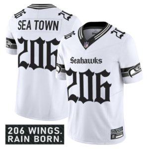 Seahawks Sea Town 206 Gothic Jersey White