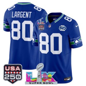 Seahawks Steve Largent Triple Patch Royal Throwback Vapor Jersey