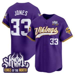 Vikings Aaron Jones Skol Baseball Style Jersey Purple