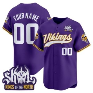 Vikings Custom Skol Baseball Style Jersey Purple