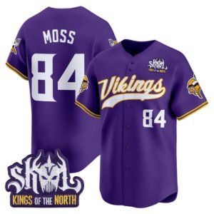 Vikings Randy Moss Skol Baseball Style Jersey Purple