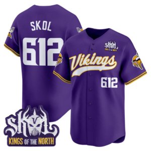 Vikings Skol 612 Baseball Style Jersey Purple