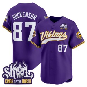 Vikings TJ Hockenson Skol Baseball Style Jersey Purple