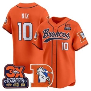 Broncos Bo Nix Baseball Style Jersey Orange