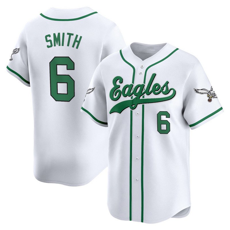 Eagles DeVonta Smith Kelly White Baseball Style Jersey