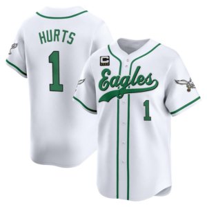 Eagles Jalen Hurts Kelly White Baseball Style Jersey