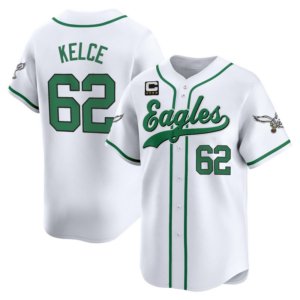 Eagles Jason Kelce Kelly White Baseball Style Jersey