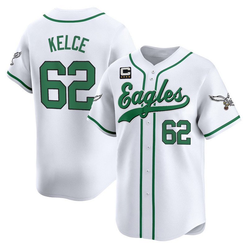 Eagles Jason Kelce Kelly White Baseball Style Jersey