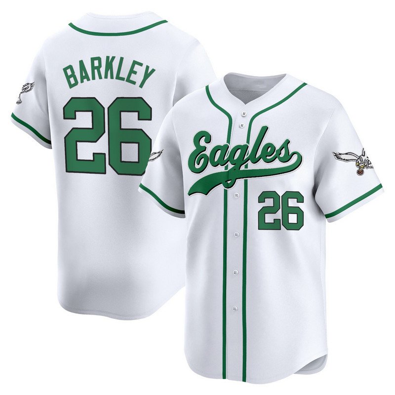 Eagles Saquon Barkley Kelly White Baseball Style Jersey