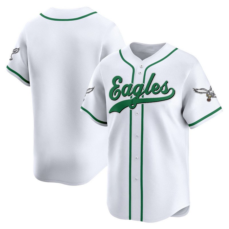 Eagles Team Kelly White Baseball Style Jersey